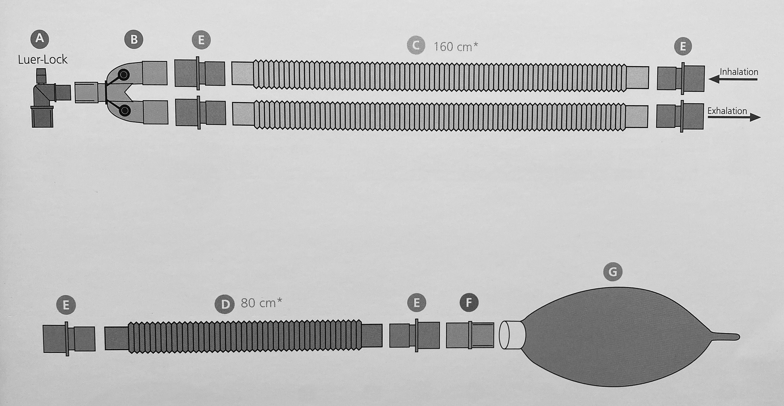 Контур анестезіологічний гофрований для дорослих з додатковим шлангом 0.8м та дихальним мішком, Пласті-мед